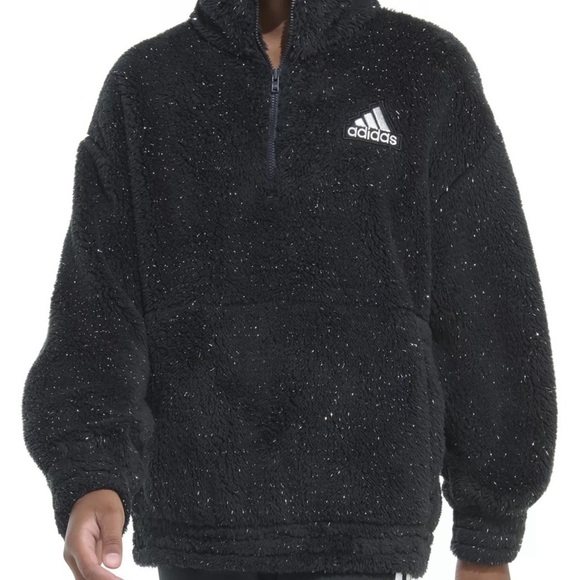 *Adidas Girls' Mock Neck Furry Lurex Sherpa Pullover Size Large New With Tags - Picture 1 of 8